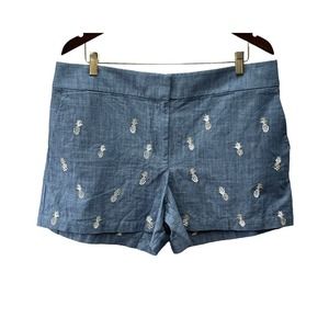 Loft- Womens 14 Blue Chino Flat Front Chambray Pineapple NEW